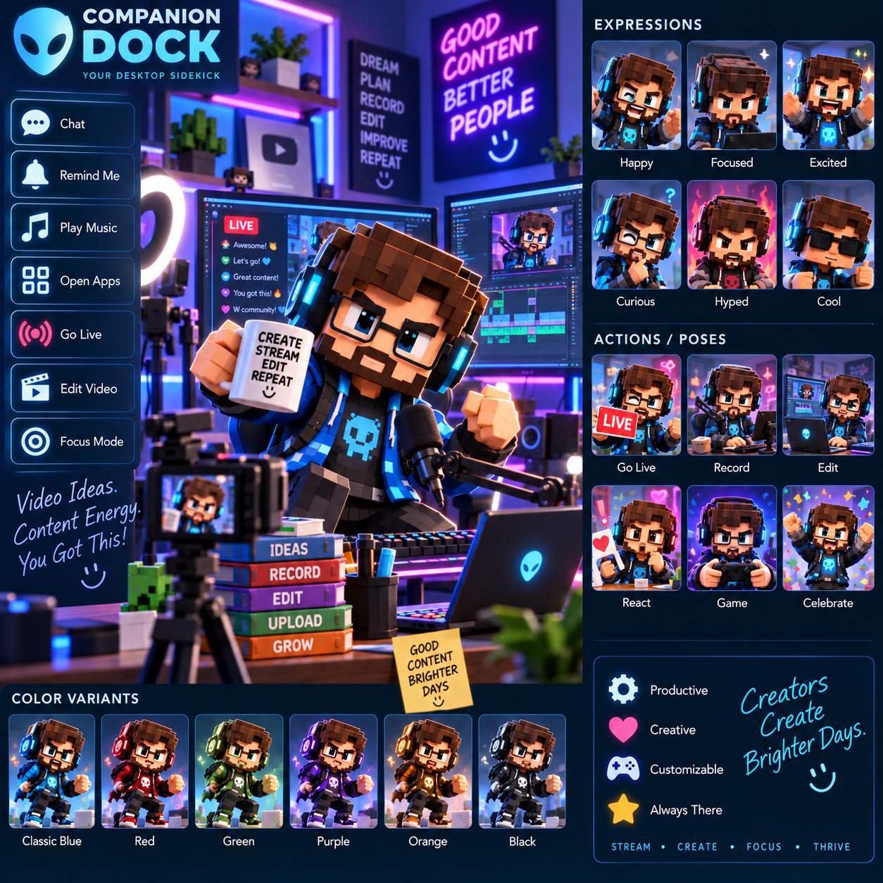 Custom voxel streamer companion concept sheet