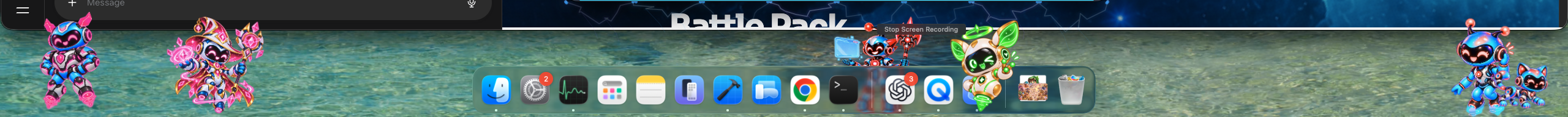 Five colorful Companion Dock characters positioned in front of, behind, and along both sides of the macOS Dock