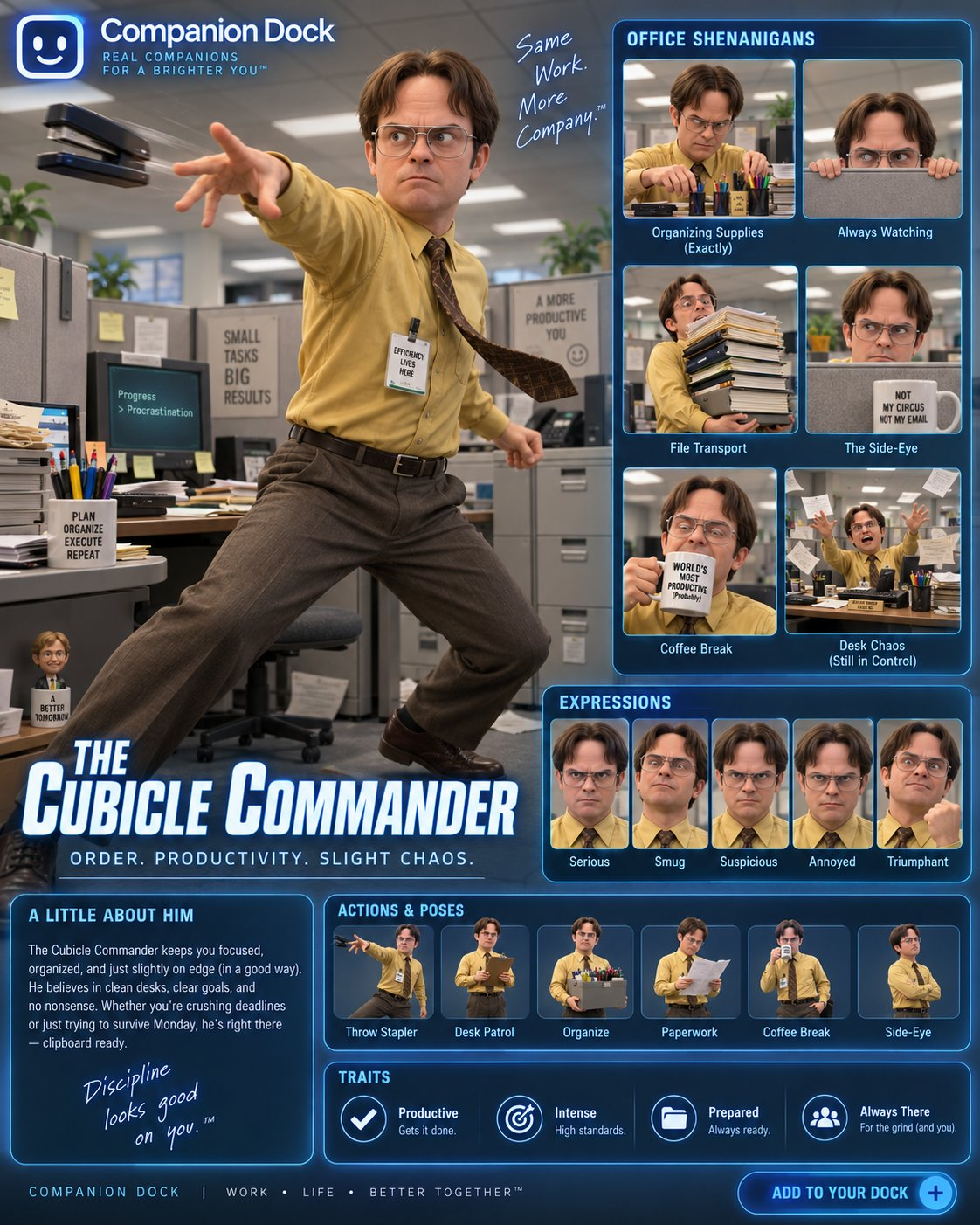 Custom office worker companion concept sheet