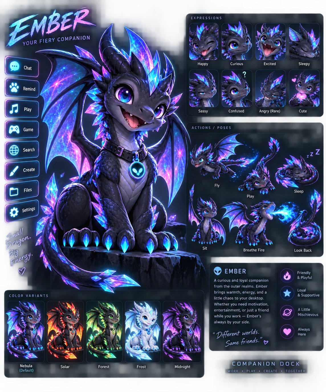 Custom Ember dragon companion concept sheet