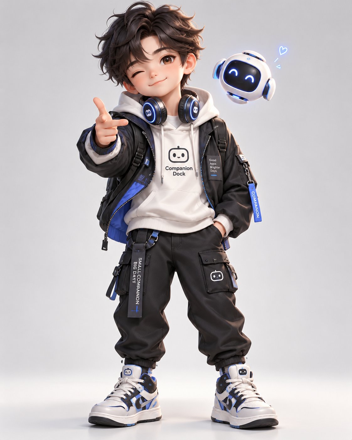 Custom Companion Dock merchandise boy character concept sheet