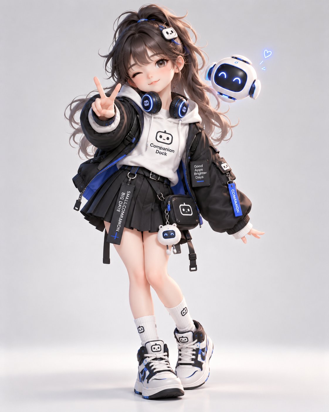 Custom Companion Dock merchandise girl character concept sheet